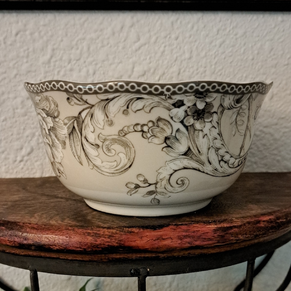222 Fifth Cream and Brown Ceramic Art Bowl